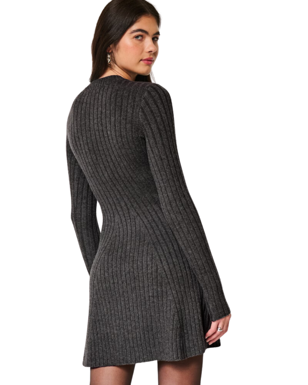 Vestido Tipo Suéter de Manga Longa com Gola Redonda para Mulheres