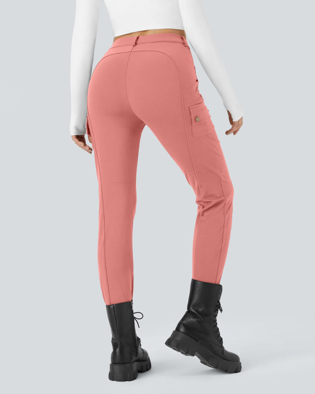 Calças de Passeio Lisas e Ajustadas com Cintura Alta e Vários Bolsos para Mulher