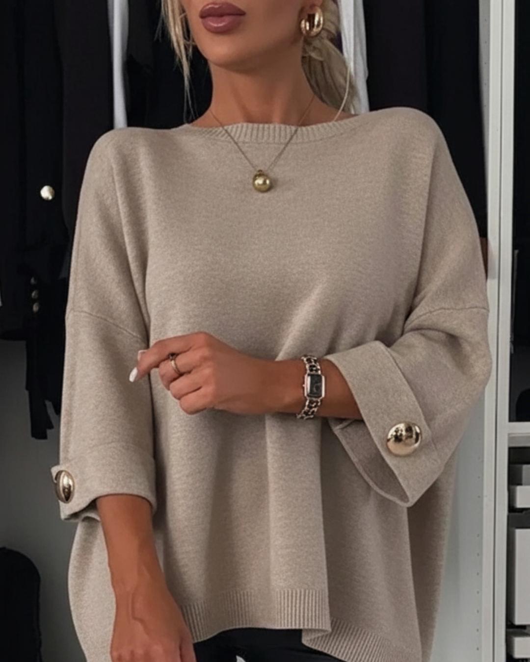 Camisola folgada com mangas largas para mulher