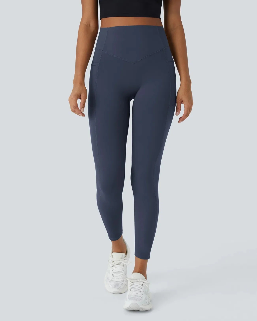 Leggings Modeladoras de Cintura Subida com Bolsos Laterais Controlo da Barriga e Aumento das Nádegas