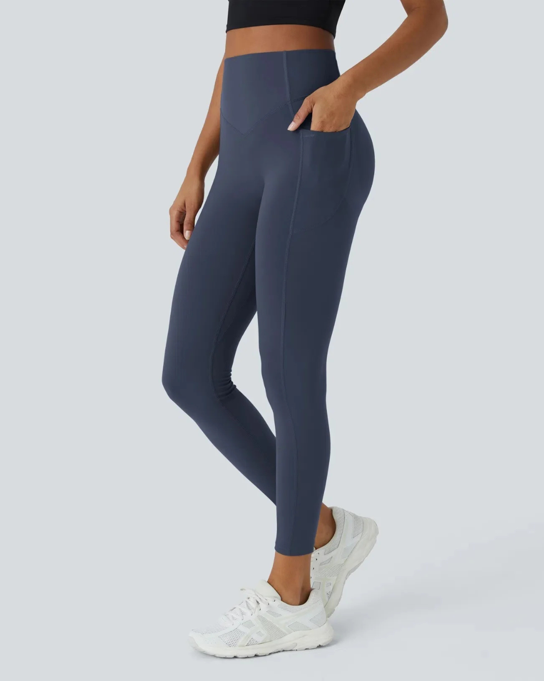 Leggings Modeladoras de Cintura Subida com Bolsos Laterais Controlo da Barriga e Aumento das Nádegas