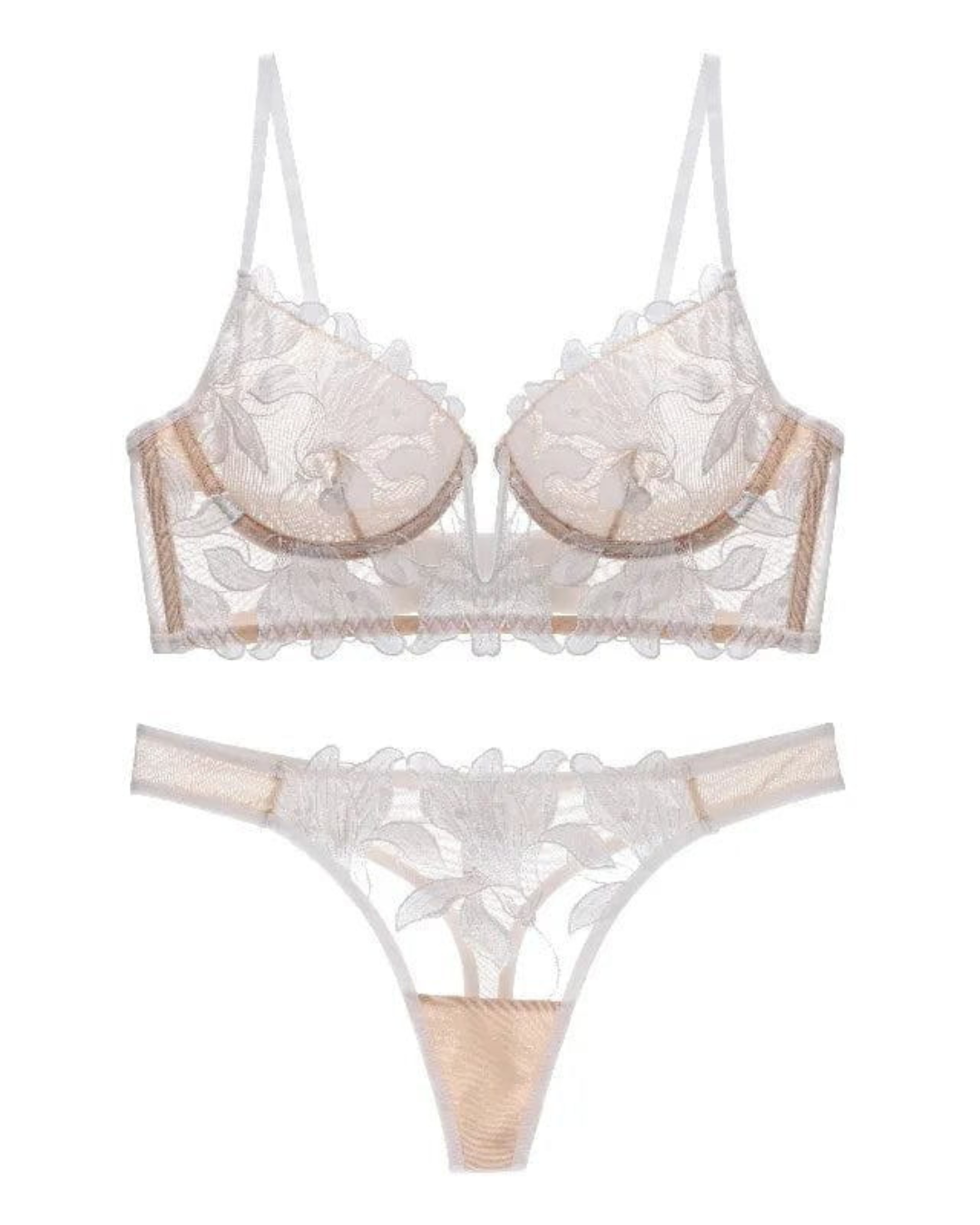 Conjunto de Lingerie em Renda Floral com Sutiã de Copa Estruturada e Tanga a Combinar