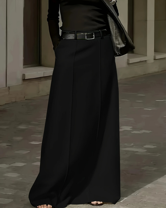 Saia comprida com cintura alta e bolsos