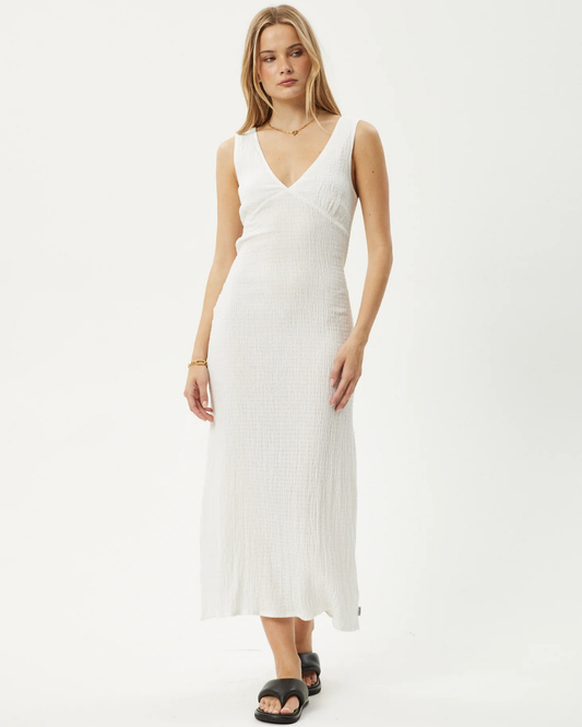 Vestido comprido de linho sem mangas com decote em V