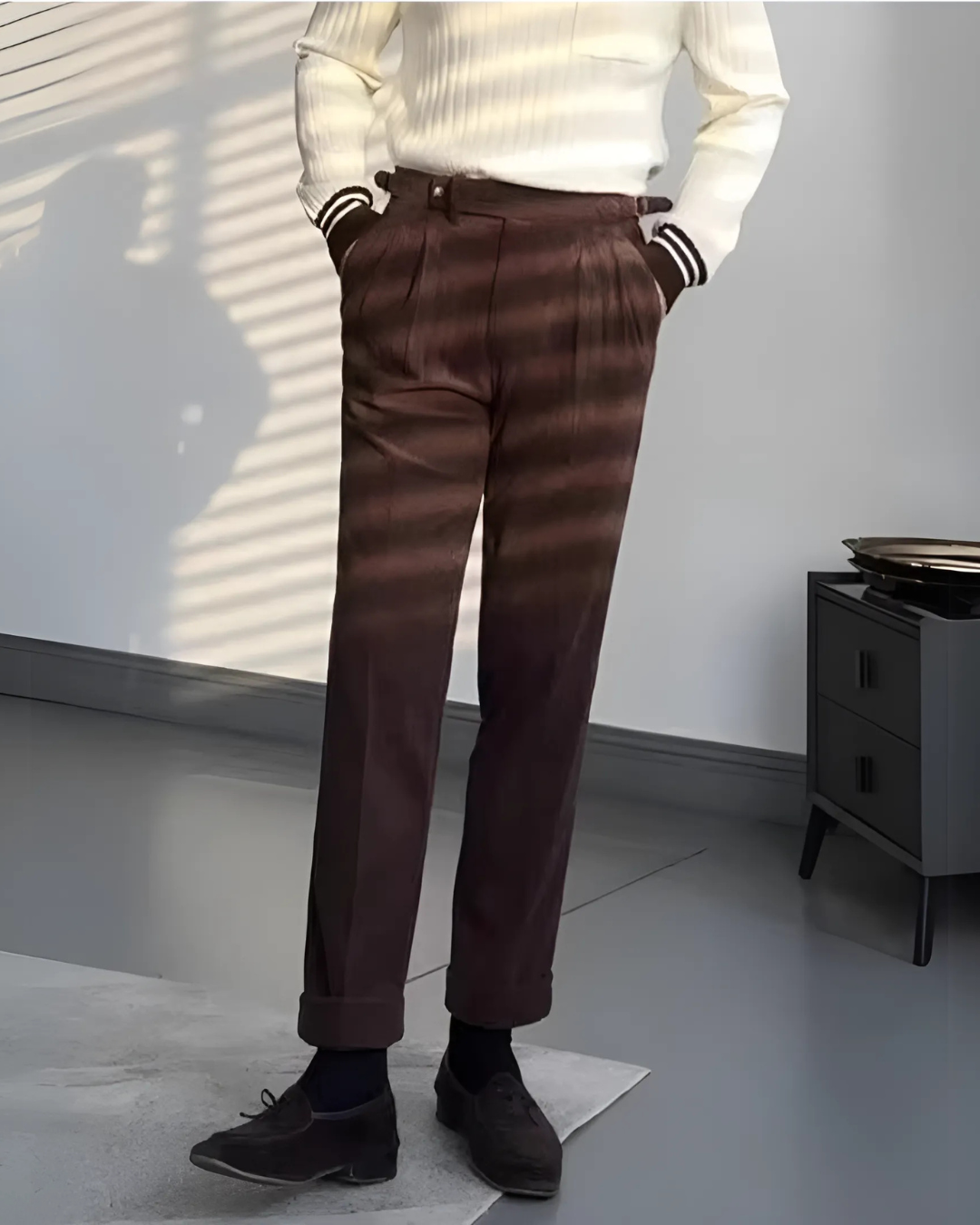 Calças de Bombazina com Cintura Ajustável para Homem