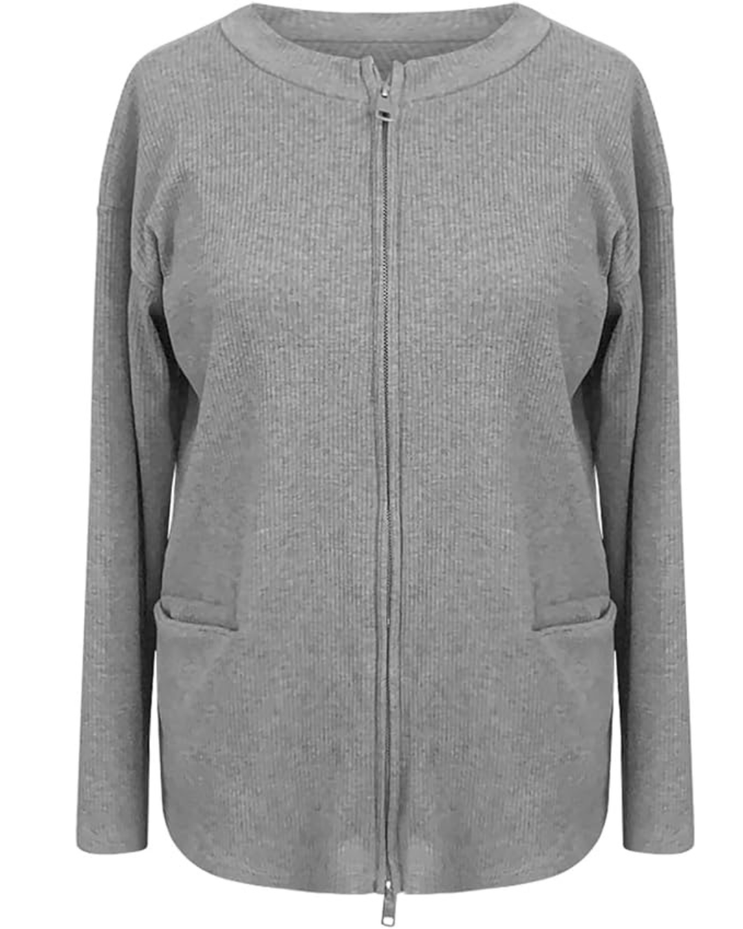 Casaco Curto de Malha Grossa para Mulher com Fecho de Correr e Corte Descontraído