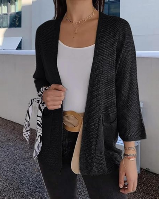Casaco de malha casual com a frente aberta