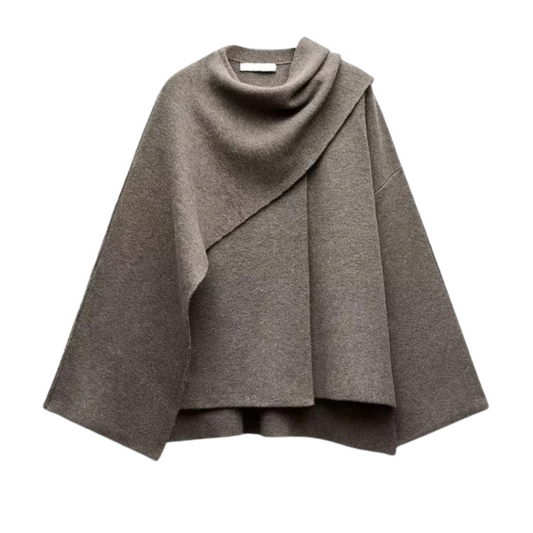 Casaco Elegante de Mangas Compridas com Cachecol Incorporado para Mulher