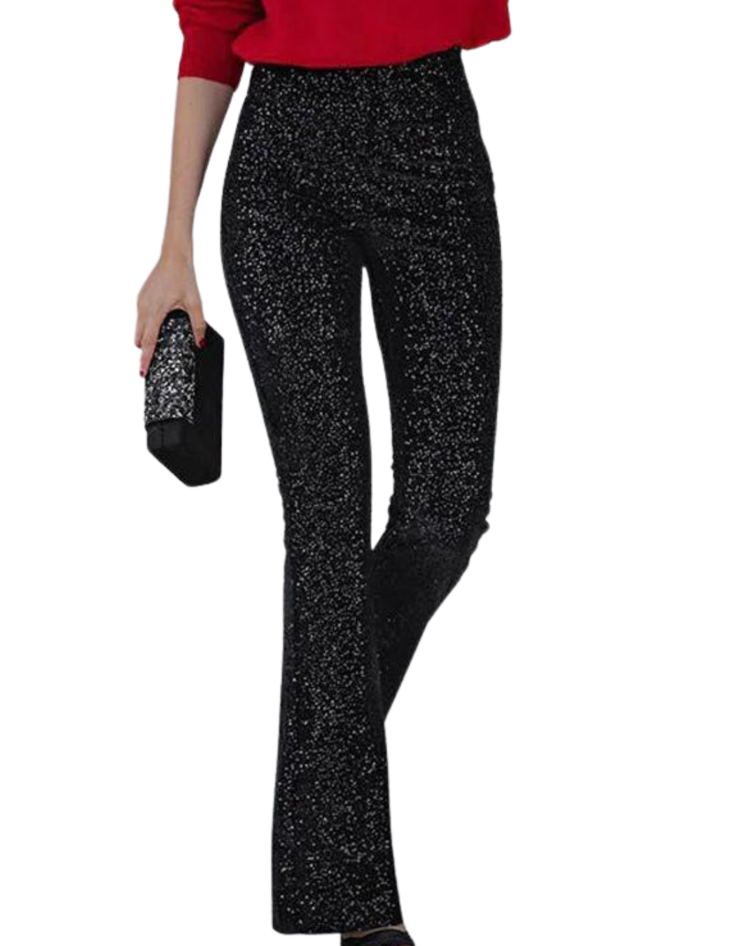 Calças com lantejoulas de cintura alta