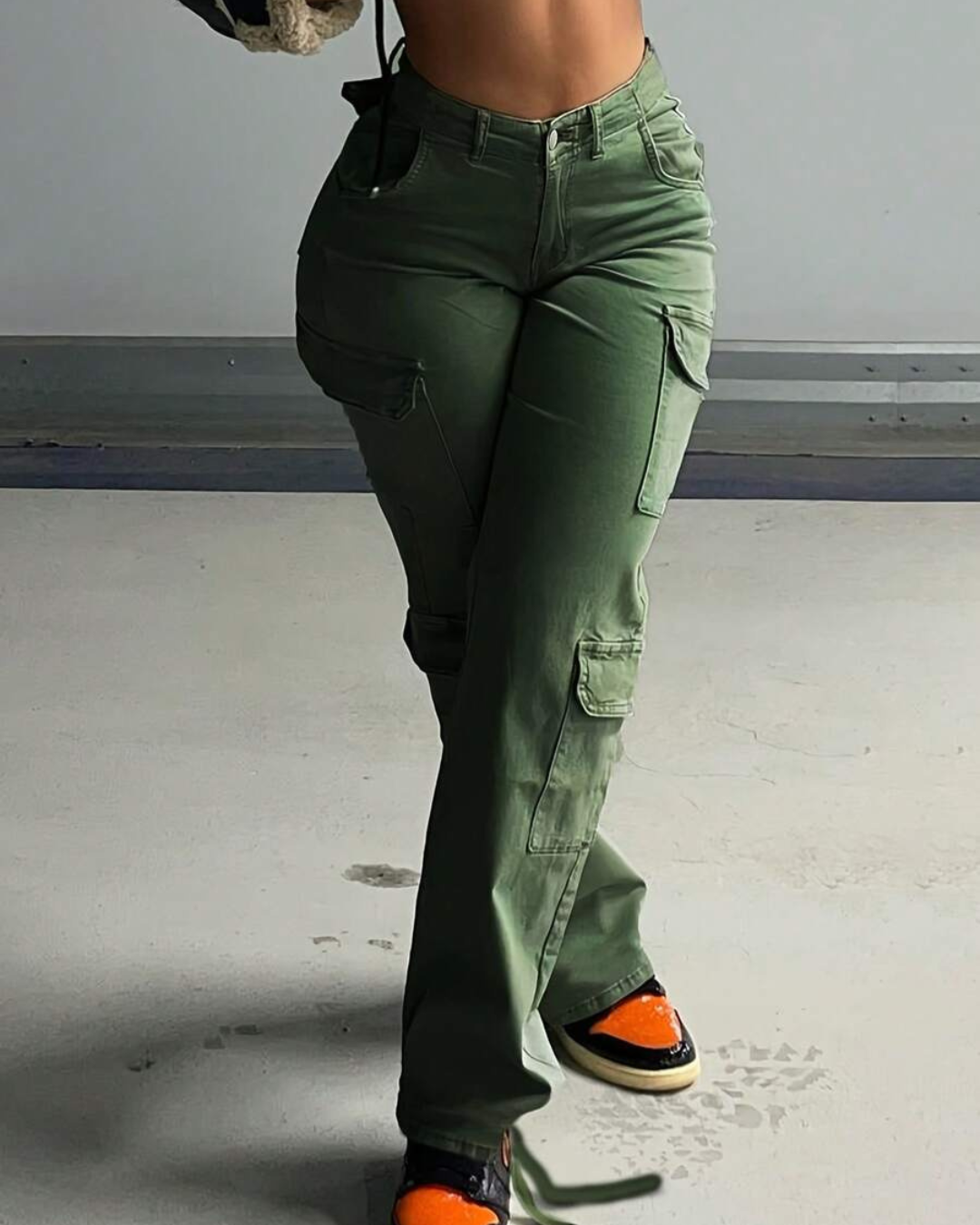 Calças de Cintura Alta Cargo para Mulher com Vários Bolsos