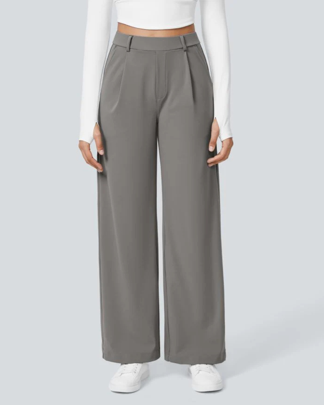 Calças Largas com Cintura Alta e Bolsos Laterais com Fecho de Correr