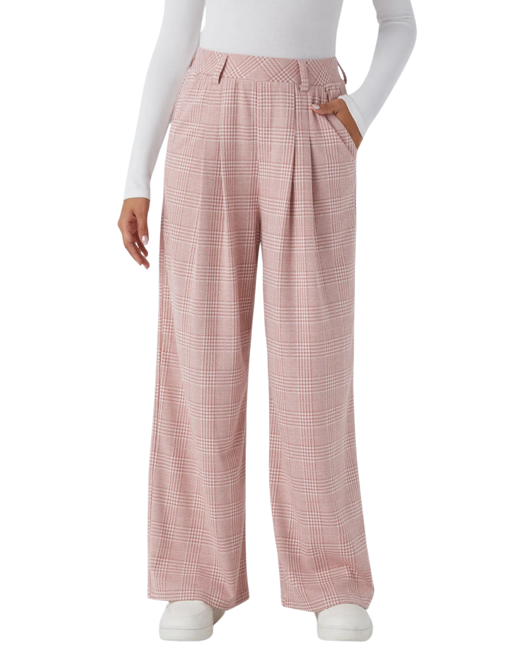 Calças Casuais de Cintura Alta com Bolsos Laterais para Mulher