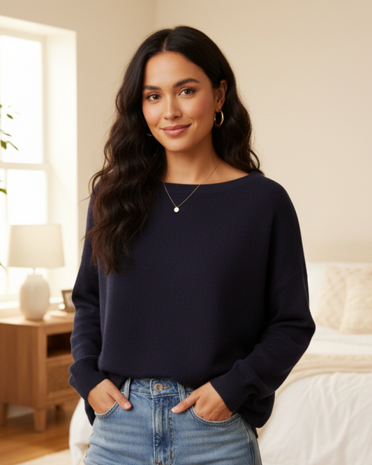 Camisola de gola redonda larga para mulher