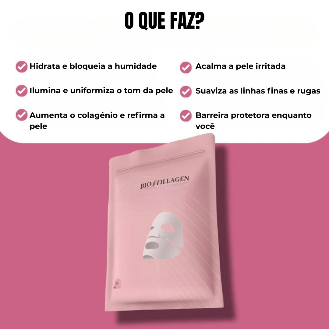Máscara de Bio-Colagénio para uma Tez Luminosa e Cristalina 100% Testada por Dermatologistas