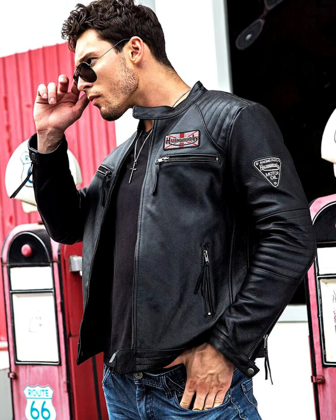 Casaco de couro genuíno para homem e mulher