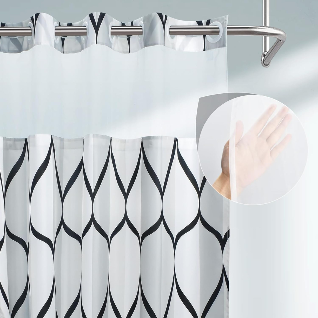 Cortina de Duche Sem Gancho com Janela de Rede Translúcida (Dimensões 188 cm de comprimento x 181 cm de largura)