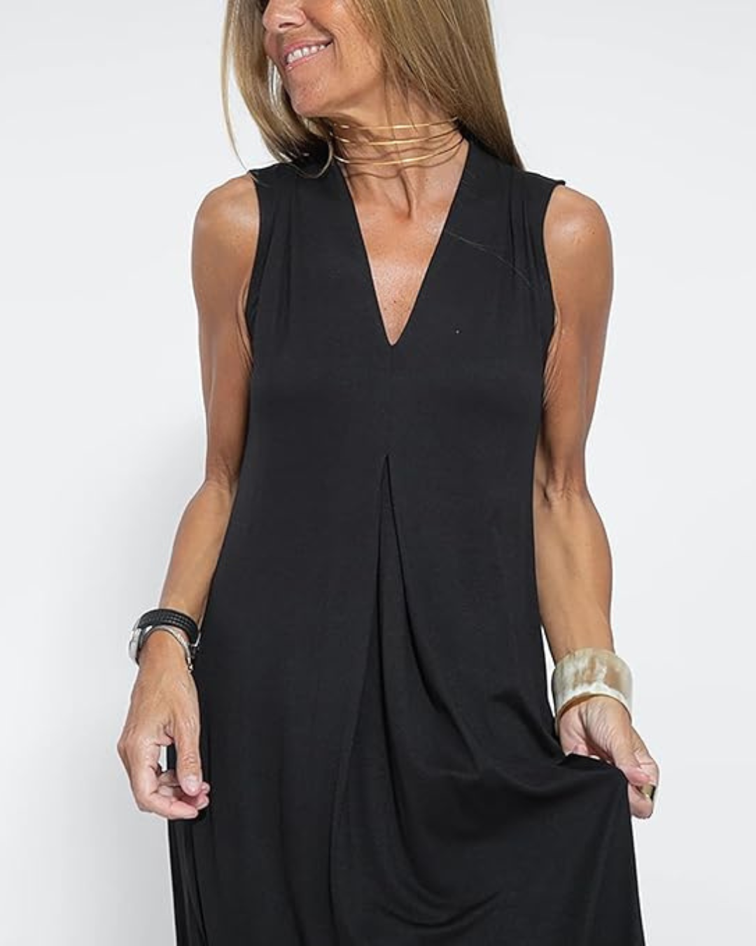 Vestido comprido elegante sem mangas para mulher