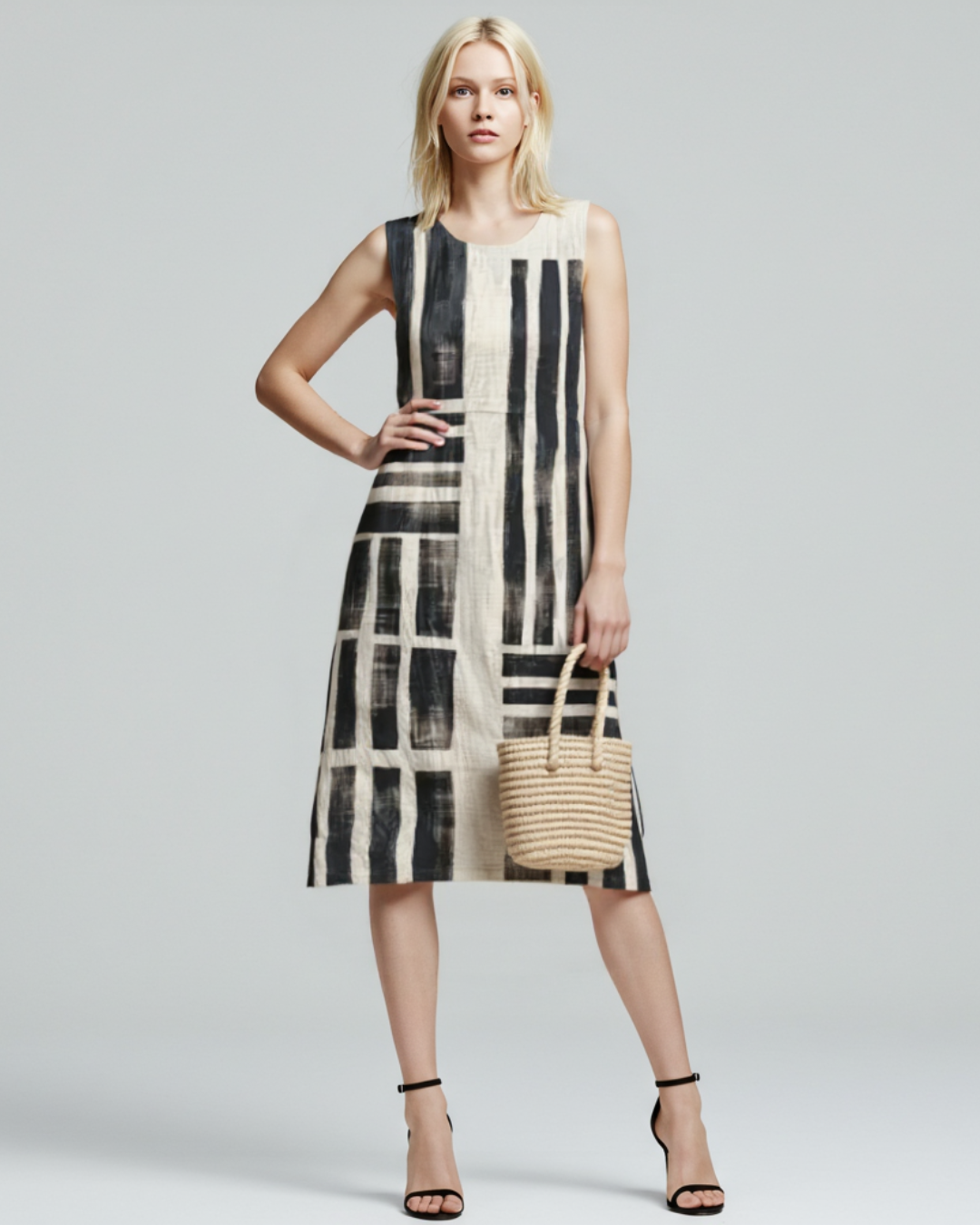 Vestido casual de algodão e linho para mulher