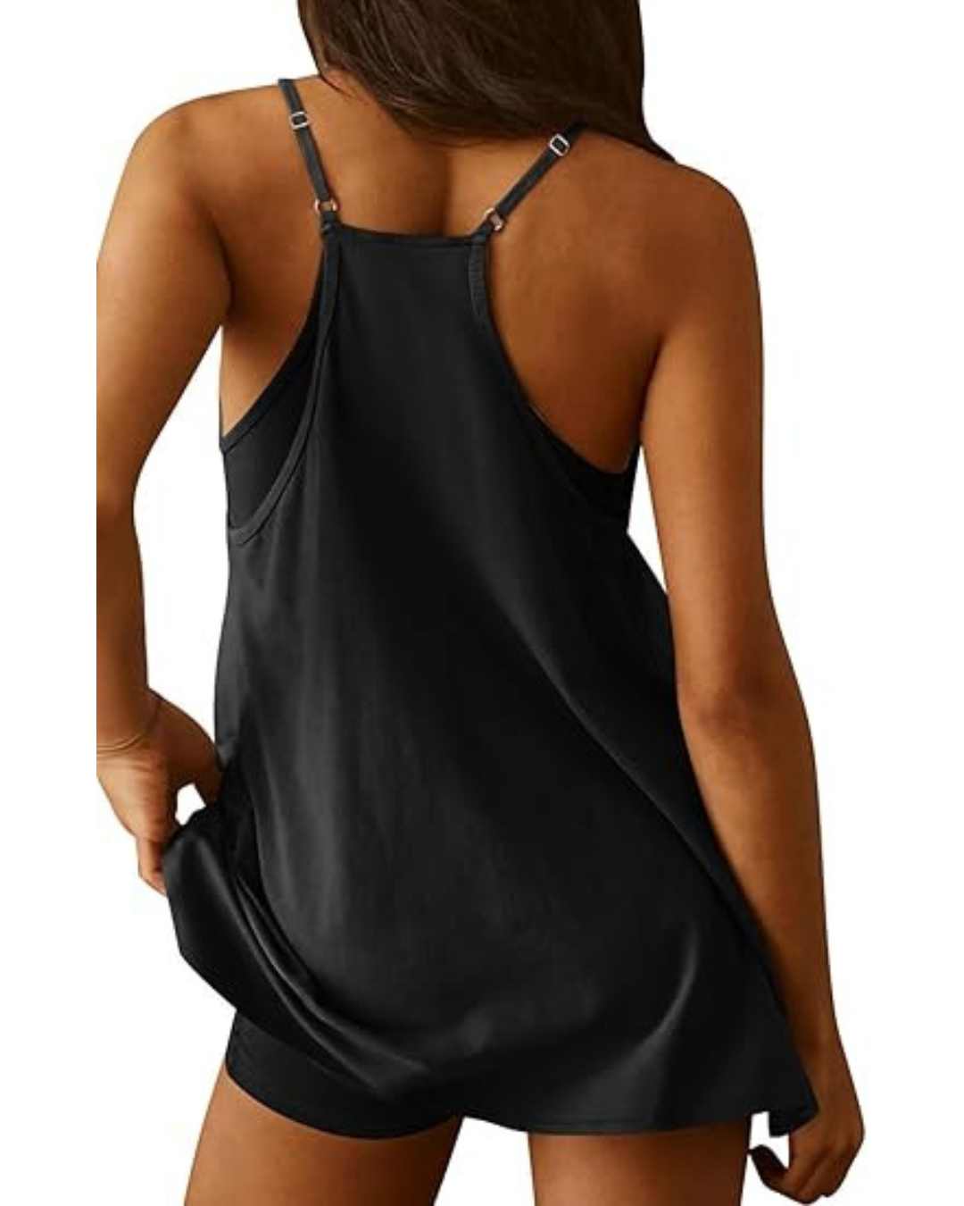 Minivestido Feminino sem Mangas com Calções Incorporados e Decote em V para Mulher