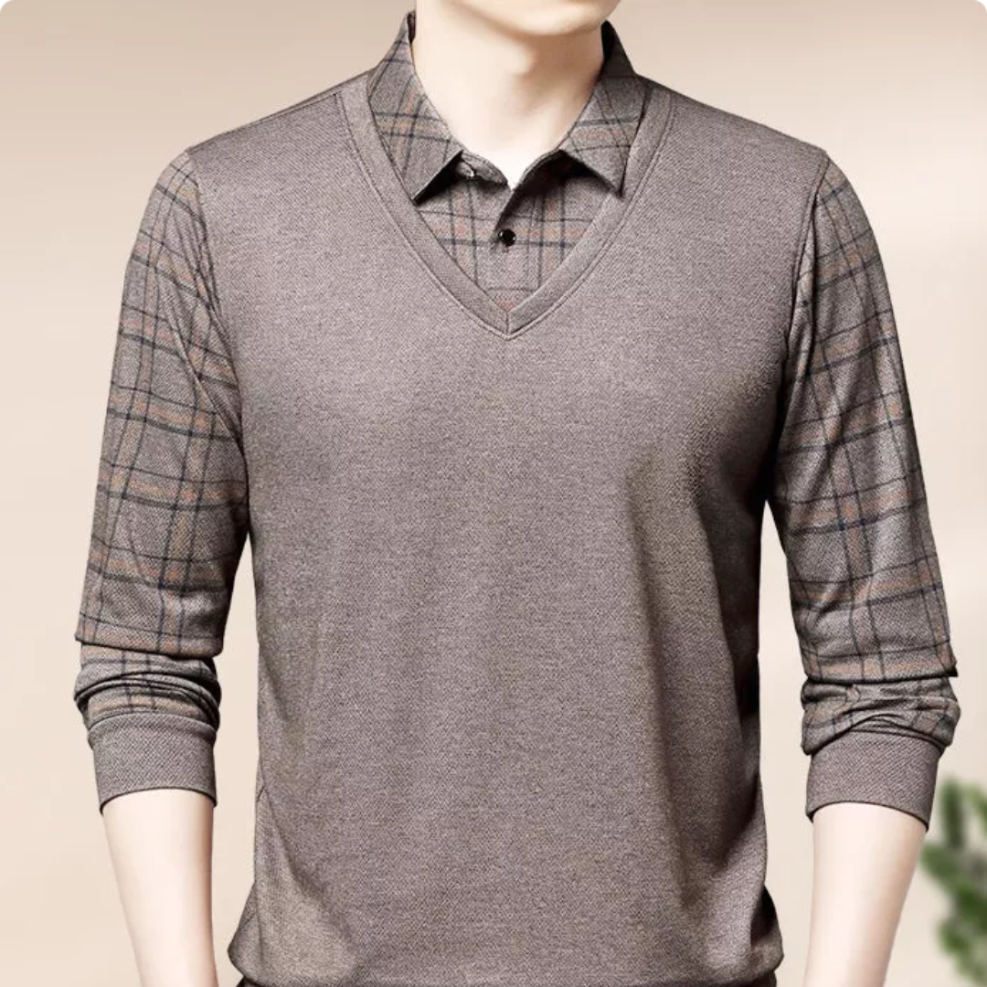 Camisa Casual de Manga Longa com Gola para Homens