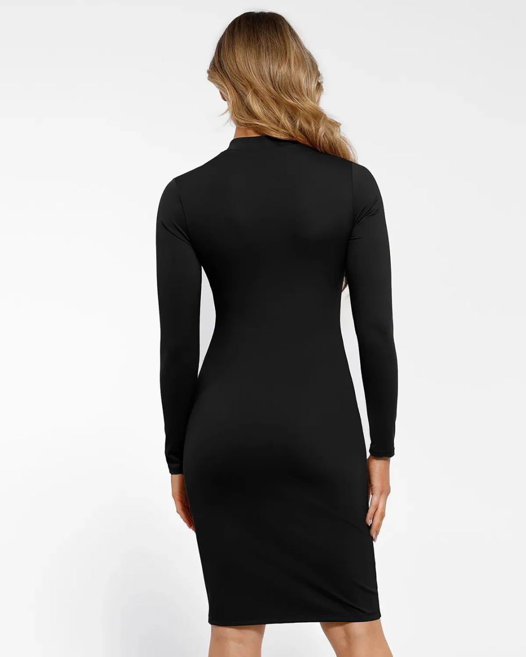 Vestido de Gola Alta e Manga Comprida com Faixas Térmicas e Fecho à Frente