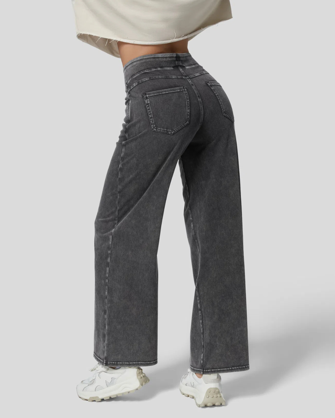 Calcas de Ganga Largas de Cintura Alta com Varios Bolsos para Mulher