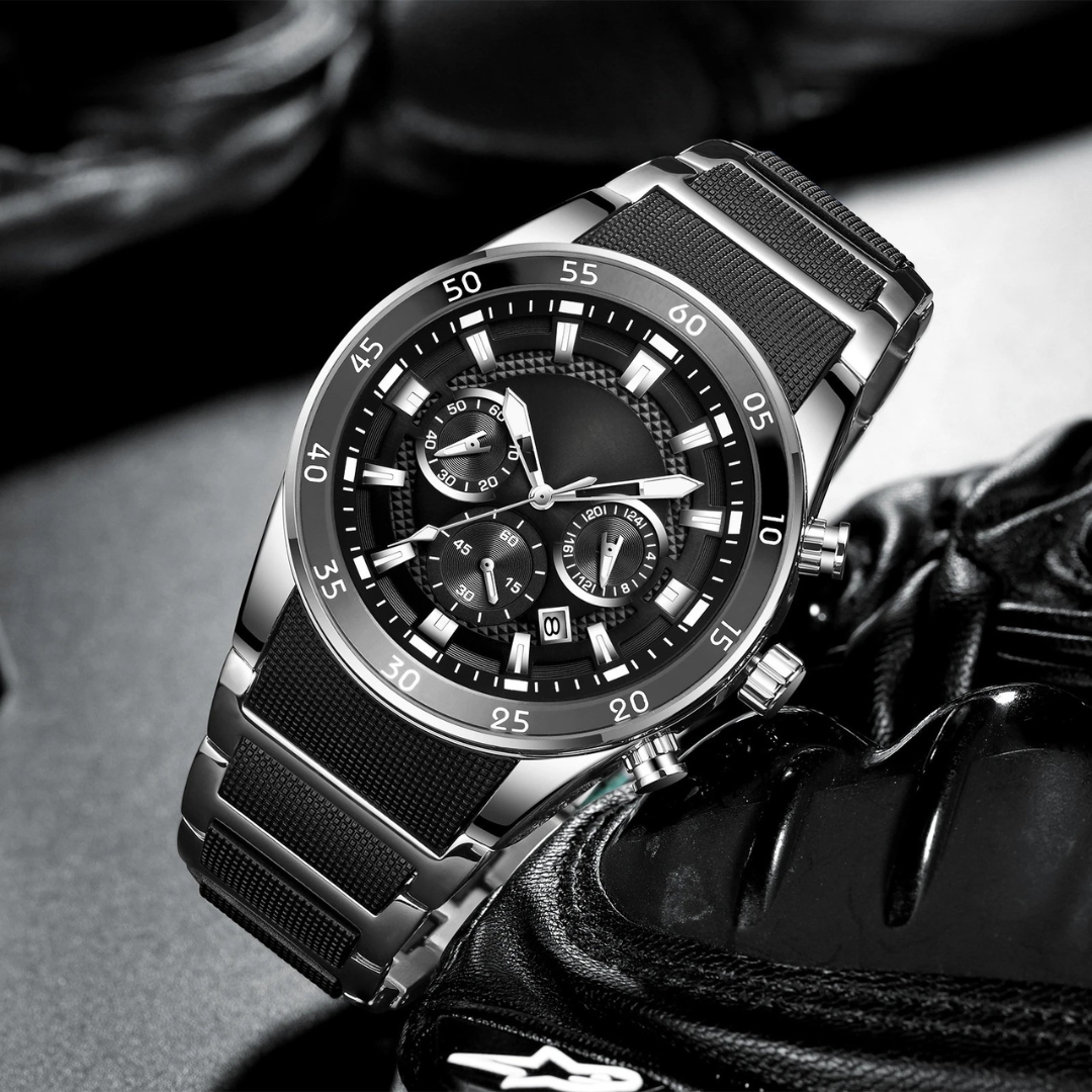 Relógio de quartzo multifuncional resistente à água para homem