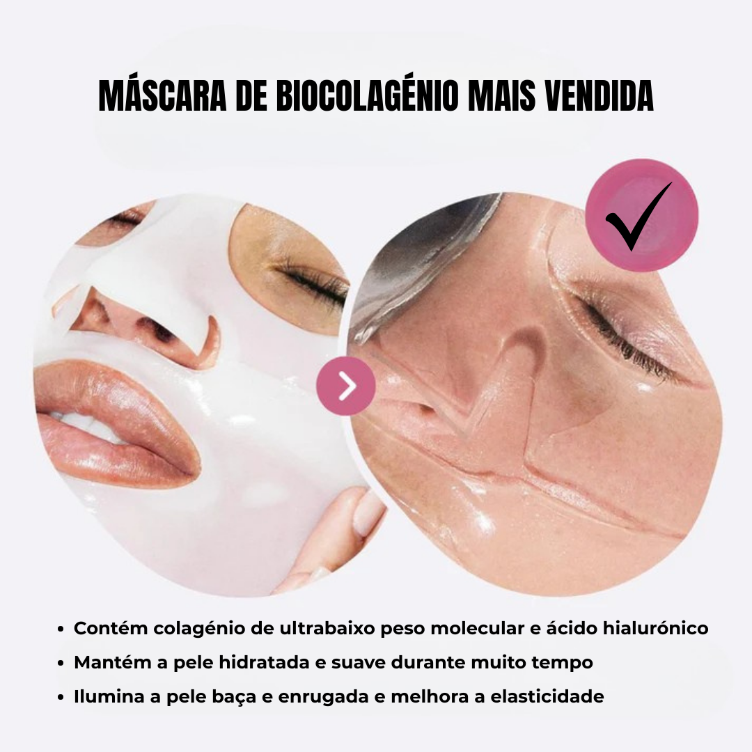 Máscara de Bio-Colagénio para uma Tez Luminosa e Cristalina 100% Testada por Dermatologistas