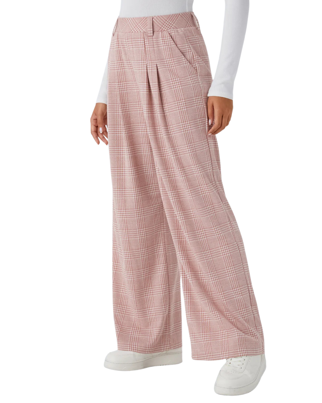 Calças Casuais de Cintura Alta com Bolsos Laterais para Mulher