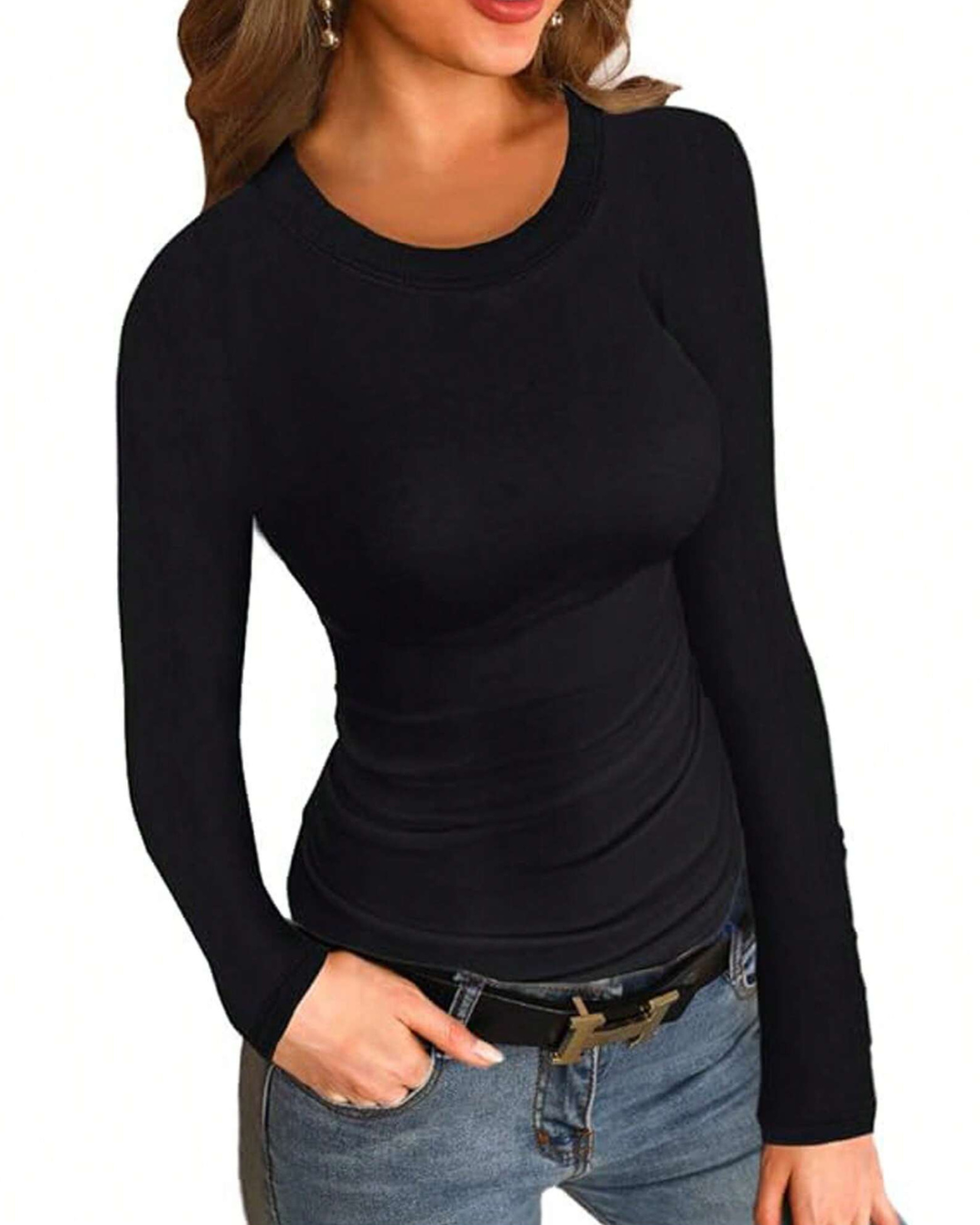 Camisolas com Canelado de Manga Comprida e Gola Redonda (OFERTA 2X1)