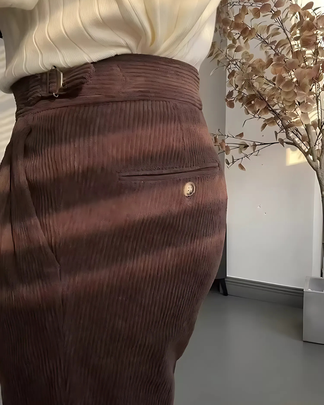 Calças de Bombazina com Cintura Ajustável para Homem