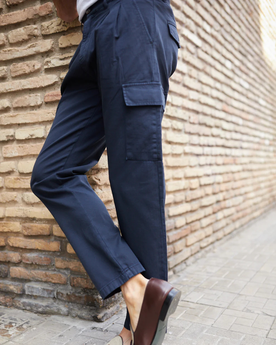 Calças Cargo de Linho de Algodão para Homem