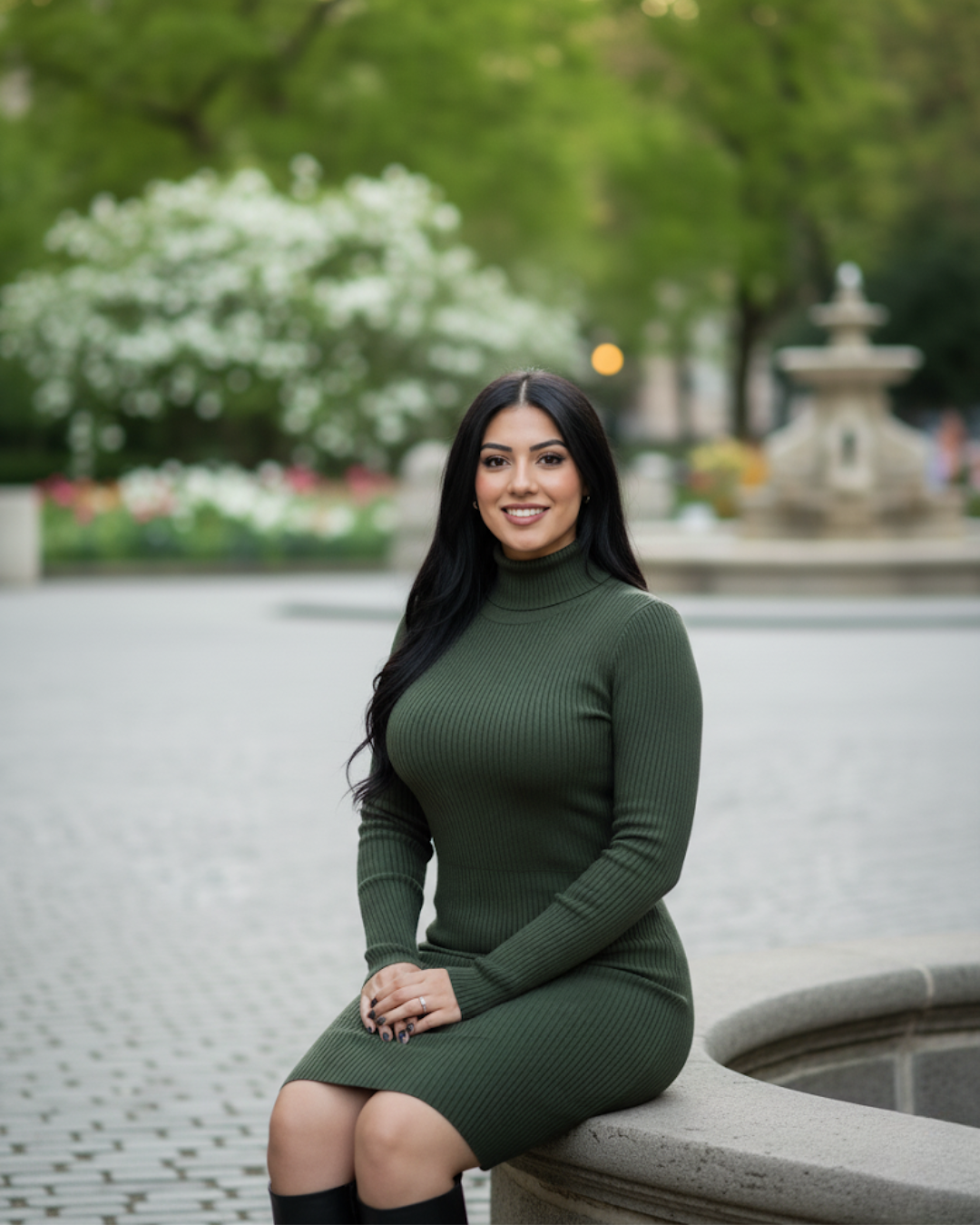 Vestido curto feminino de algodão com gola alta