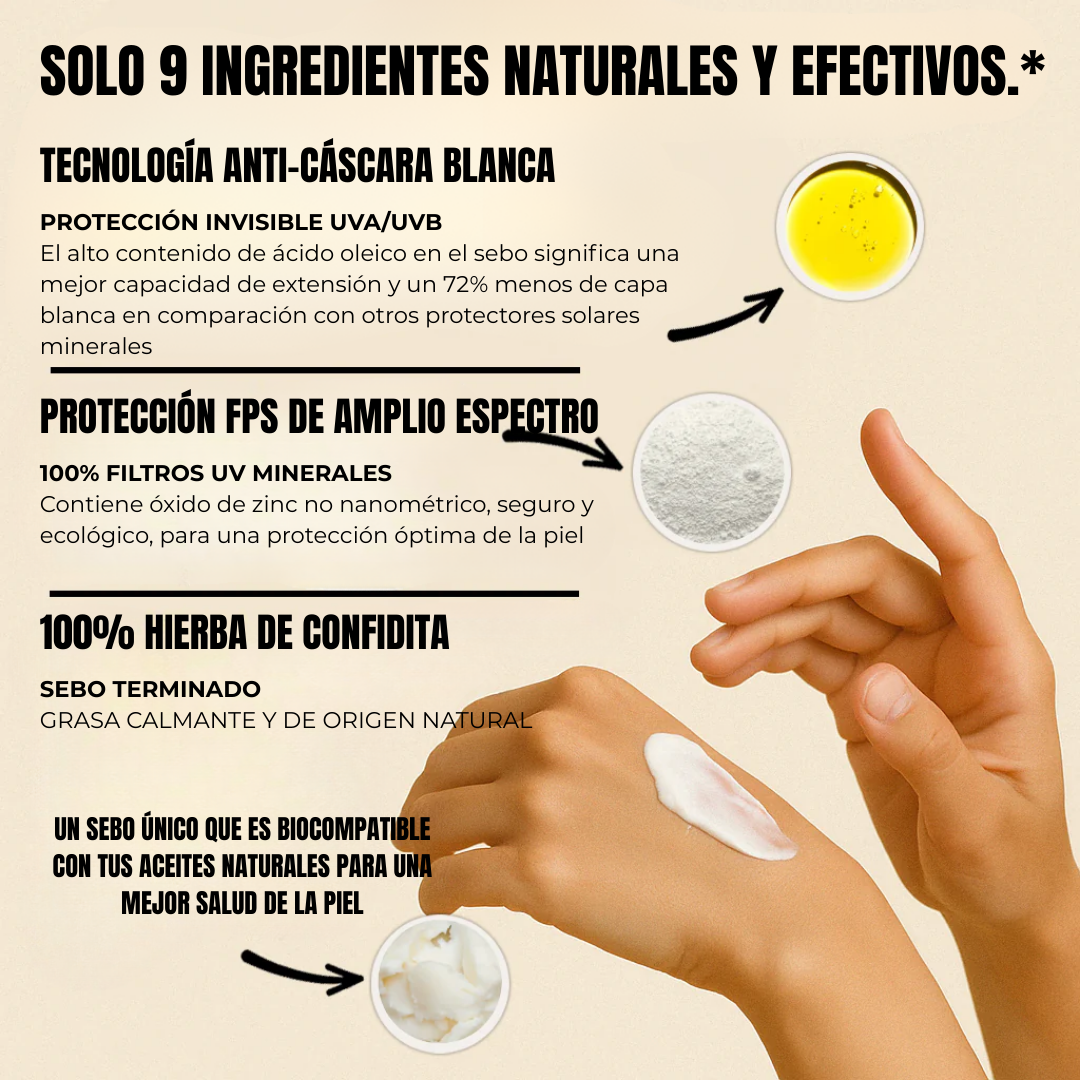 Protetor solar natural com sebo e FPS 50 para rosto e corpo (OFERTA 2X1)