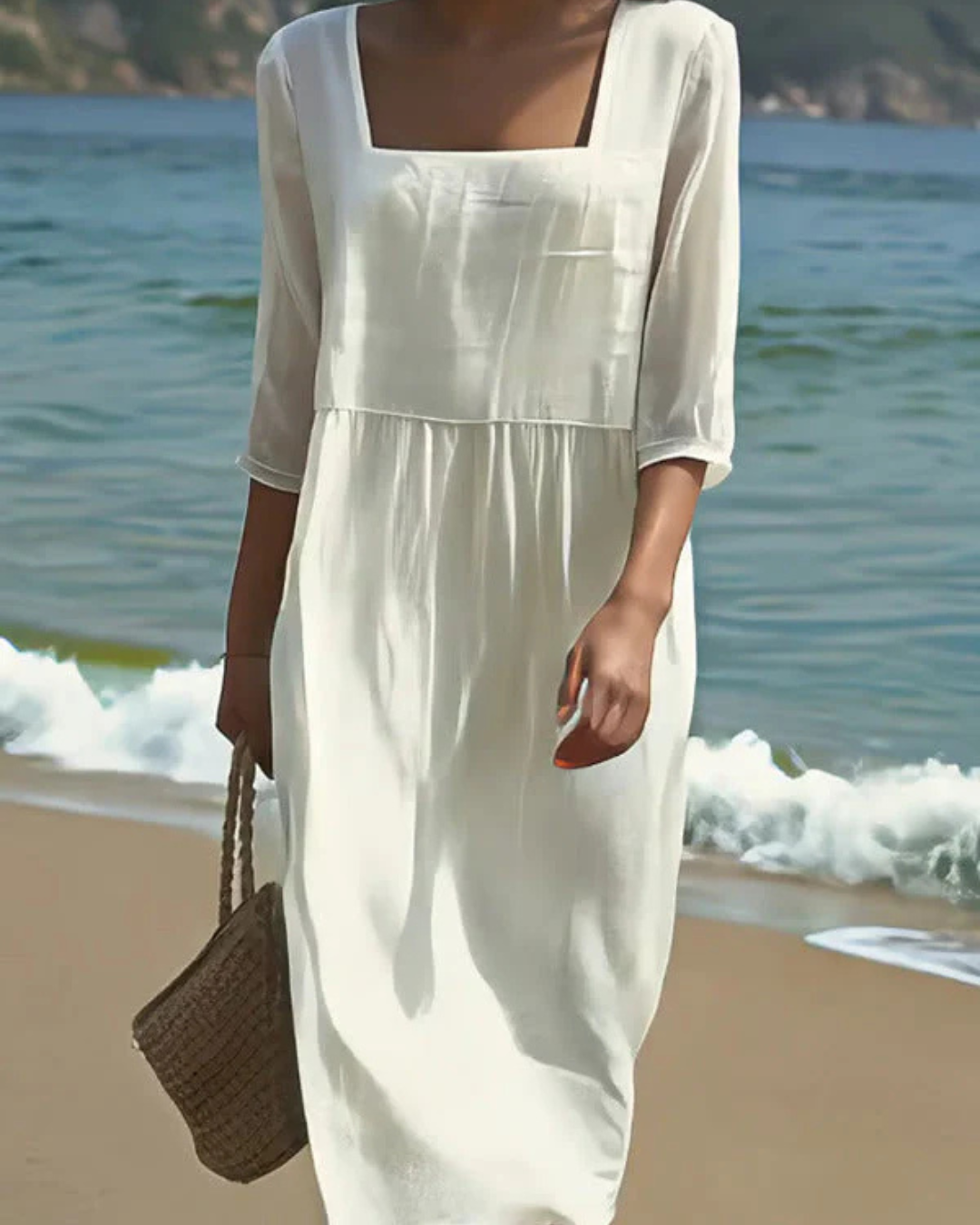 Vestido de linho casual para senhora