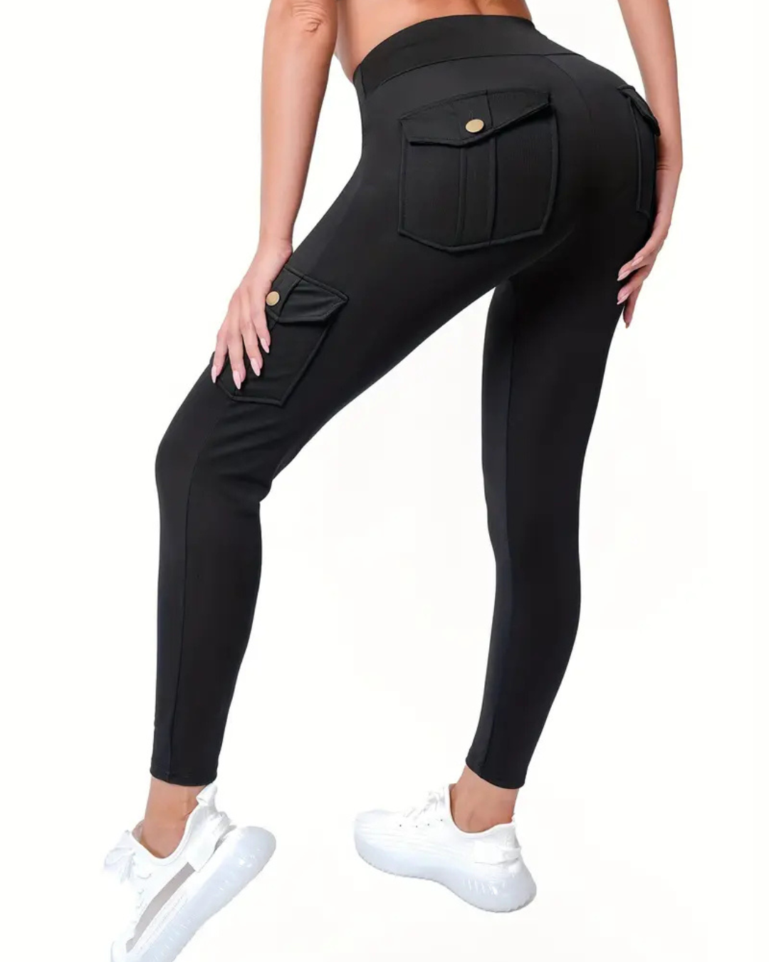 Leggings de Cintura Subida com Elevação Dos Glúteos e Bolsos com Lapela para Mulher