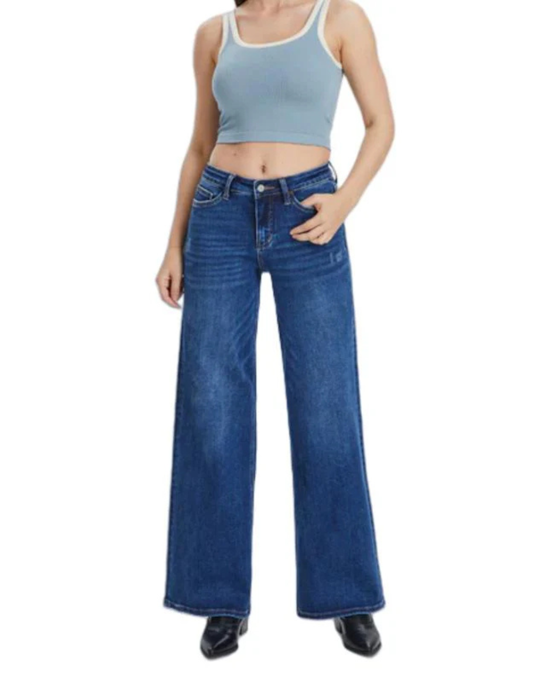 Calças de Ganga Largas de Cintura Média-Baixa para Mulheres