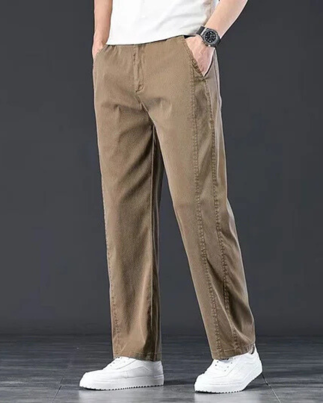 Calças Rectas Casuais com Bolsos para Homem