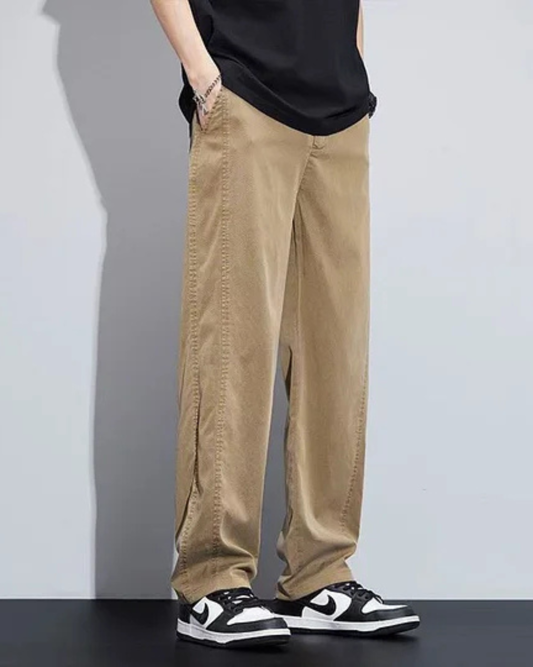 Calças Rectas Casuais com Bolsos para Homem