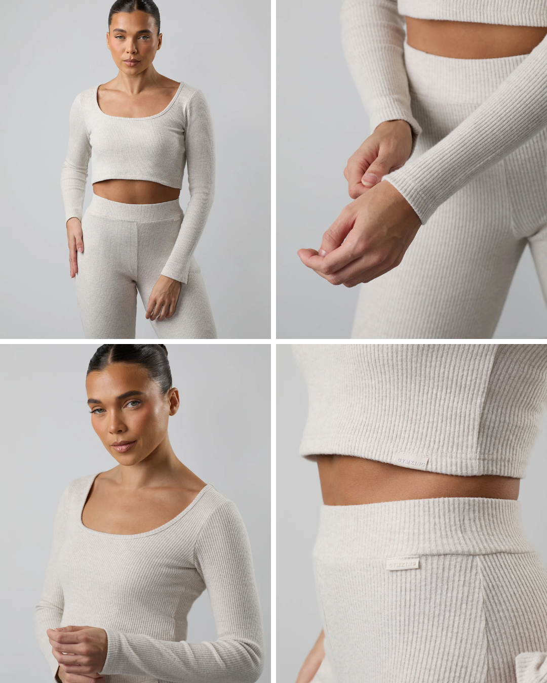 Conjunto de Manga Comprida com Decote Quadrado e Calças com Abertura