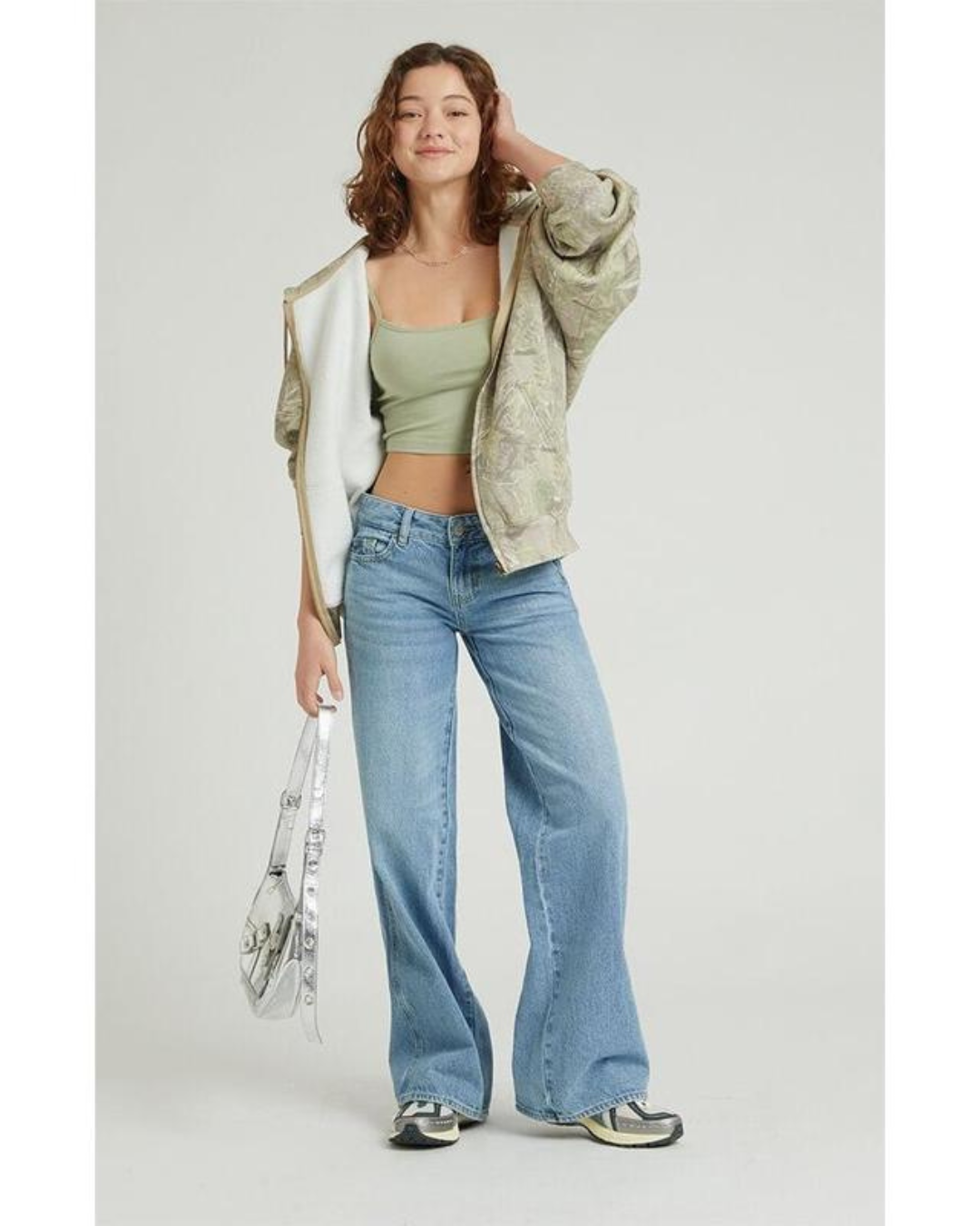 Calças de Ganga Largas de Cintura Baixa para Mulher