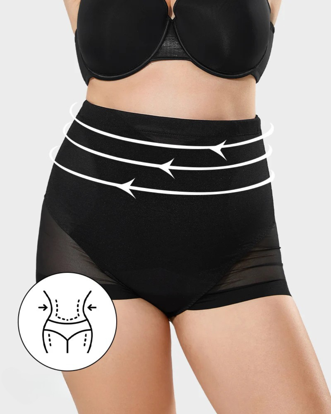 Calcinha Modeladora de Cintura Alta em Malha com Controlo da Barriga e Elevação das Nádegas (OFERTA 2X1)