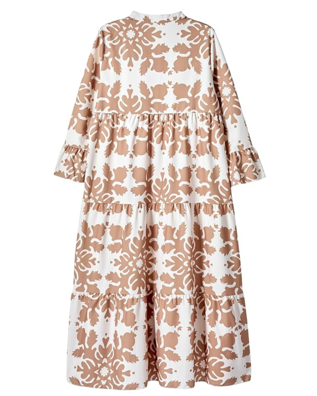 Vestido comprido estilo Boho com mangas compridas e folho escalonado