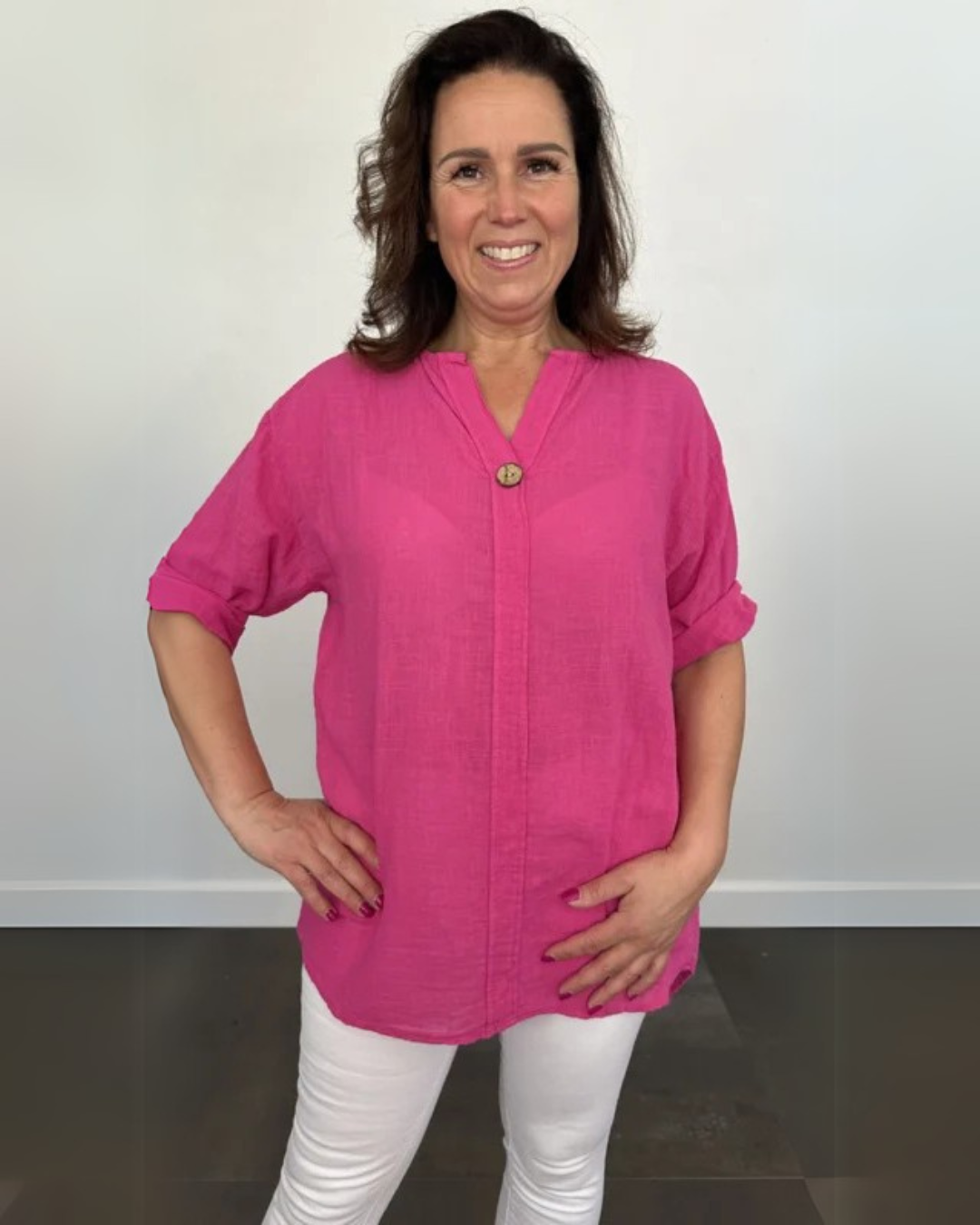 Camisa de Linho Texturizado com Mangas Ajustáveis Estilo Casual e Fresco