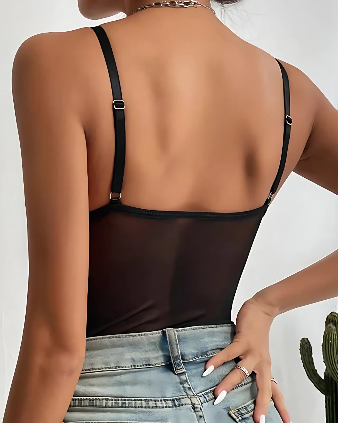 Body com Controlo da Barriga com espartilho de malha transparente para mulher