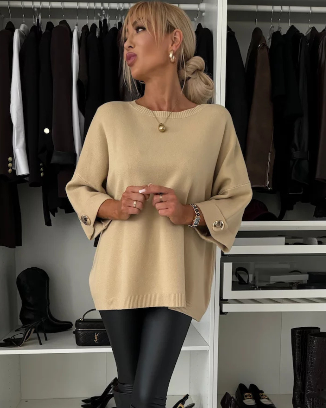 Camisola folgada com mangas largas para mulher