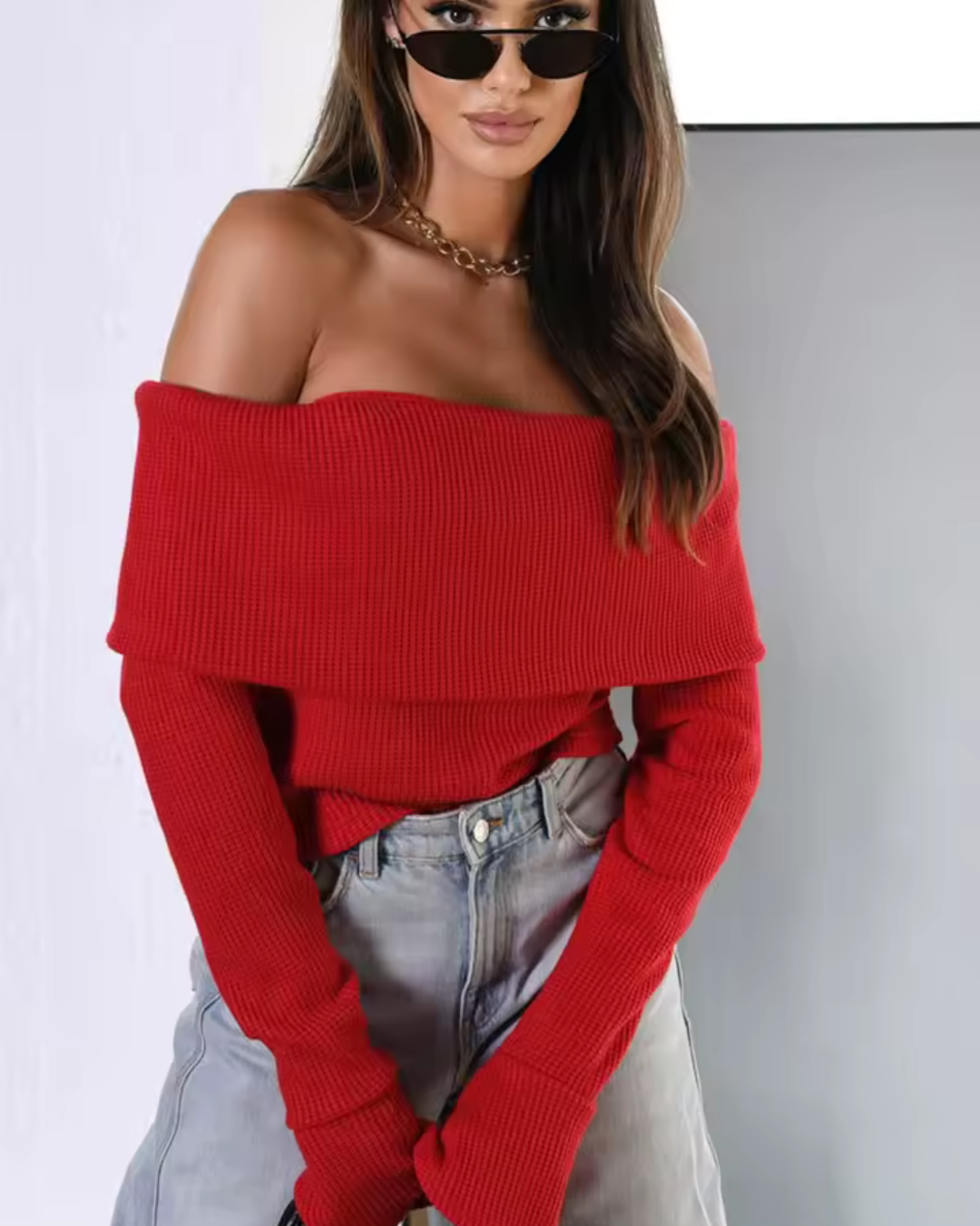 Camisola de Manga Comprida com Ombros Descobertos
