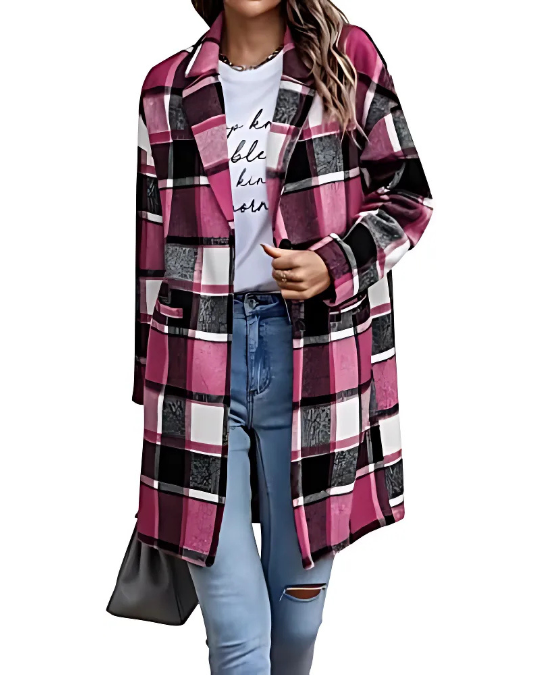 Casaco clássico estilo xadrez para mulher