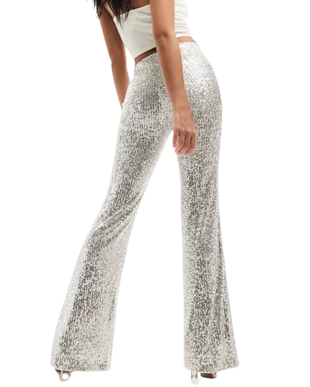 Calças com lantejoulas de cintura alta