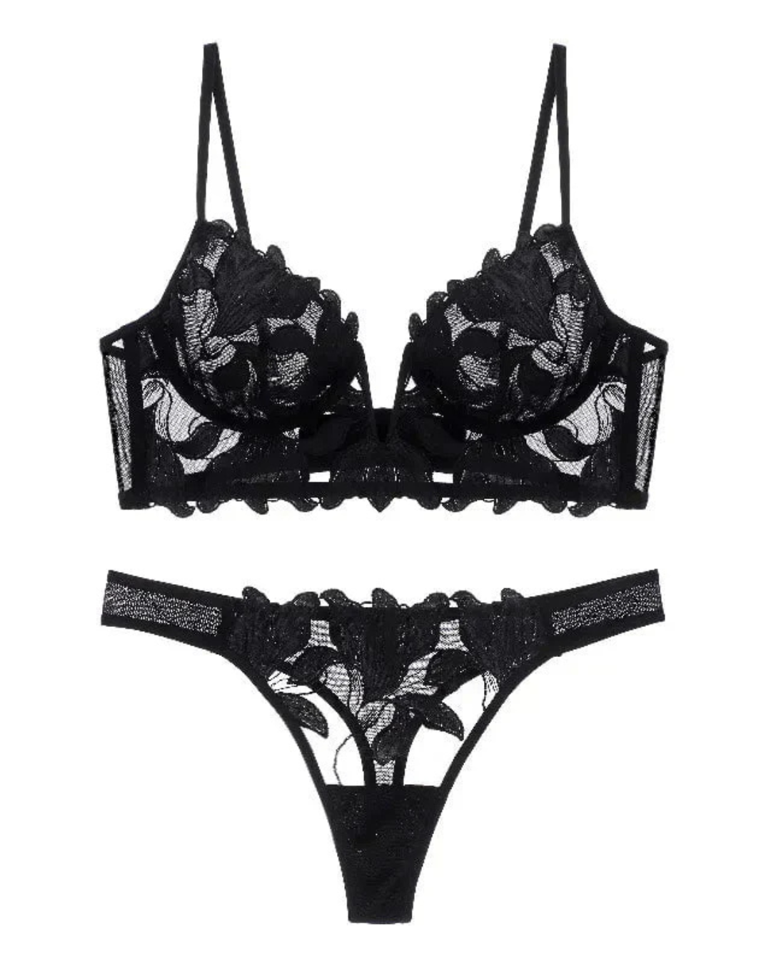 Conjunto de Lingerie em Renda Floral com Sutiã de Copa Estruturada e Tanga a Combinar